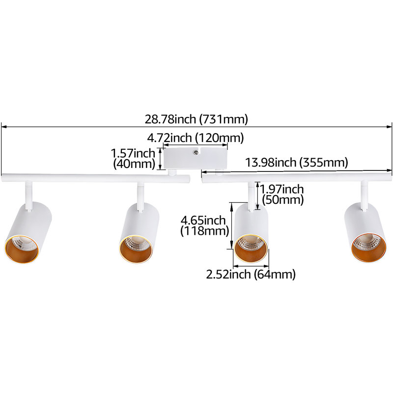 4-Lights LED Ceiling Track Lighting Kit Dimmable Rotatable Light Head
