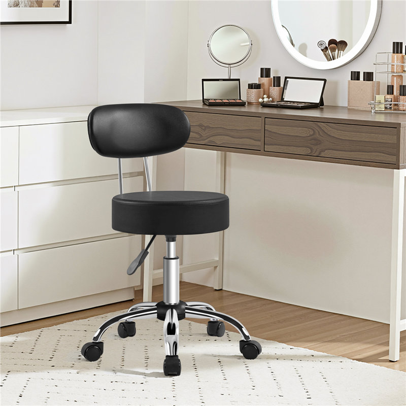 Backed Adjustable Height Ergonomic Industrial Stool, Black