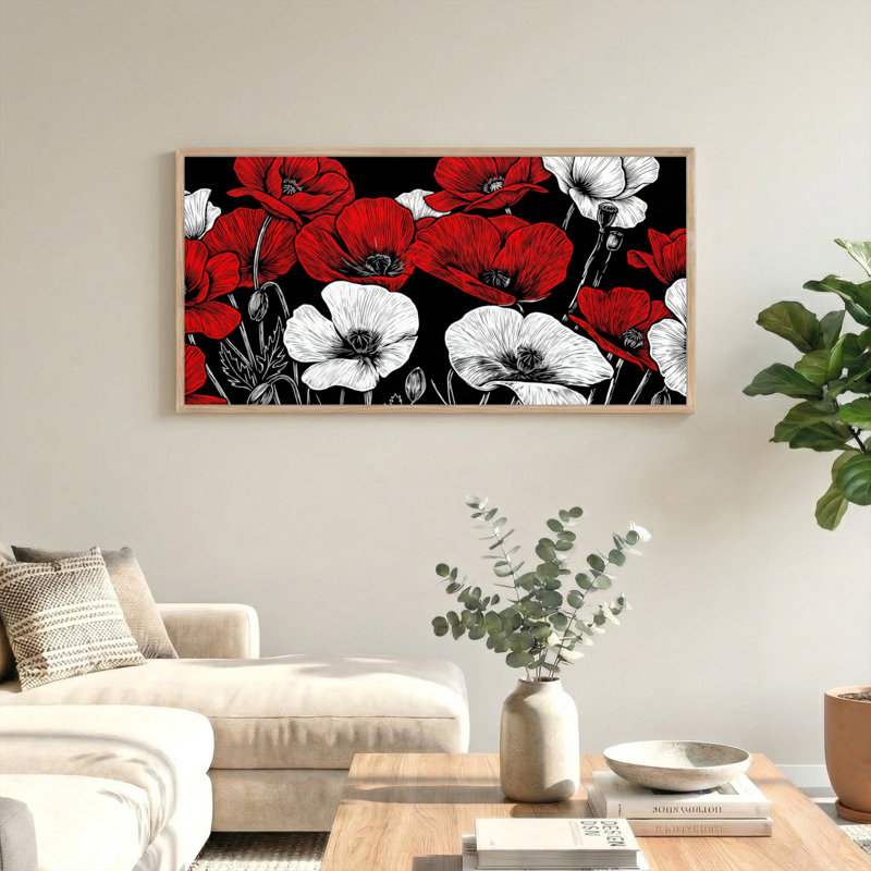 Ensemble de 1 tableau encadré sur toile rouge et blanche, 122 x 61 cm, 48 x 24 pouces