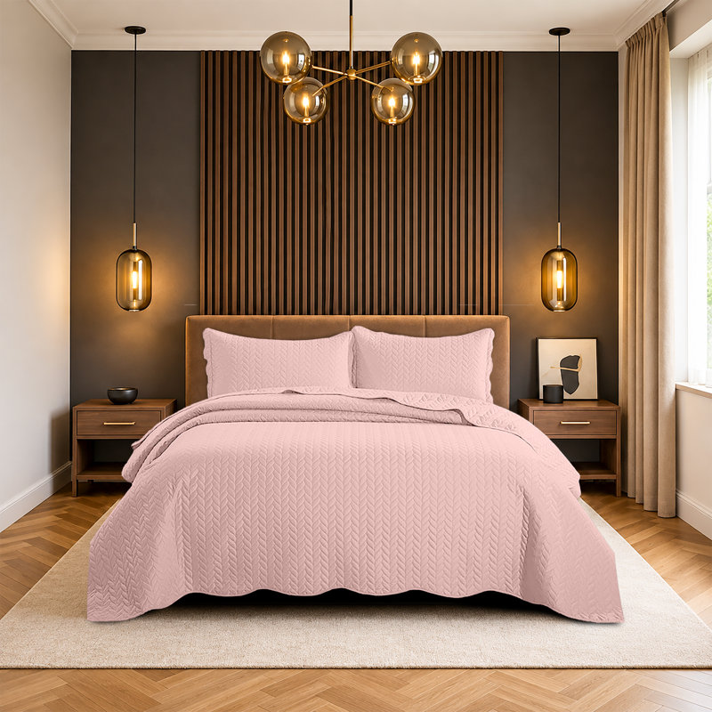 Ensemble de couvre-lit matelassé surdimensionné 100% microfibre Oxford, Couvre-lit pour lit double + 2 taies d'oreiller