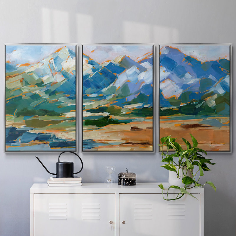 Blue Mountain Peaks II - Toile encadrée multi-pièces 2783178C, H 40 po x l 78 po x P 2 po, Argent