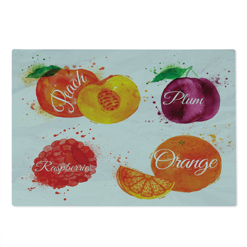 Ambesonne Fruit Cutting Board Large Size Peach Raspberry and Plum Multicolor