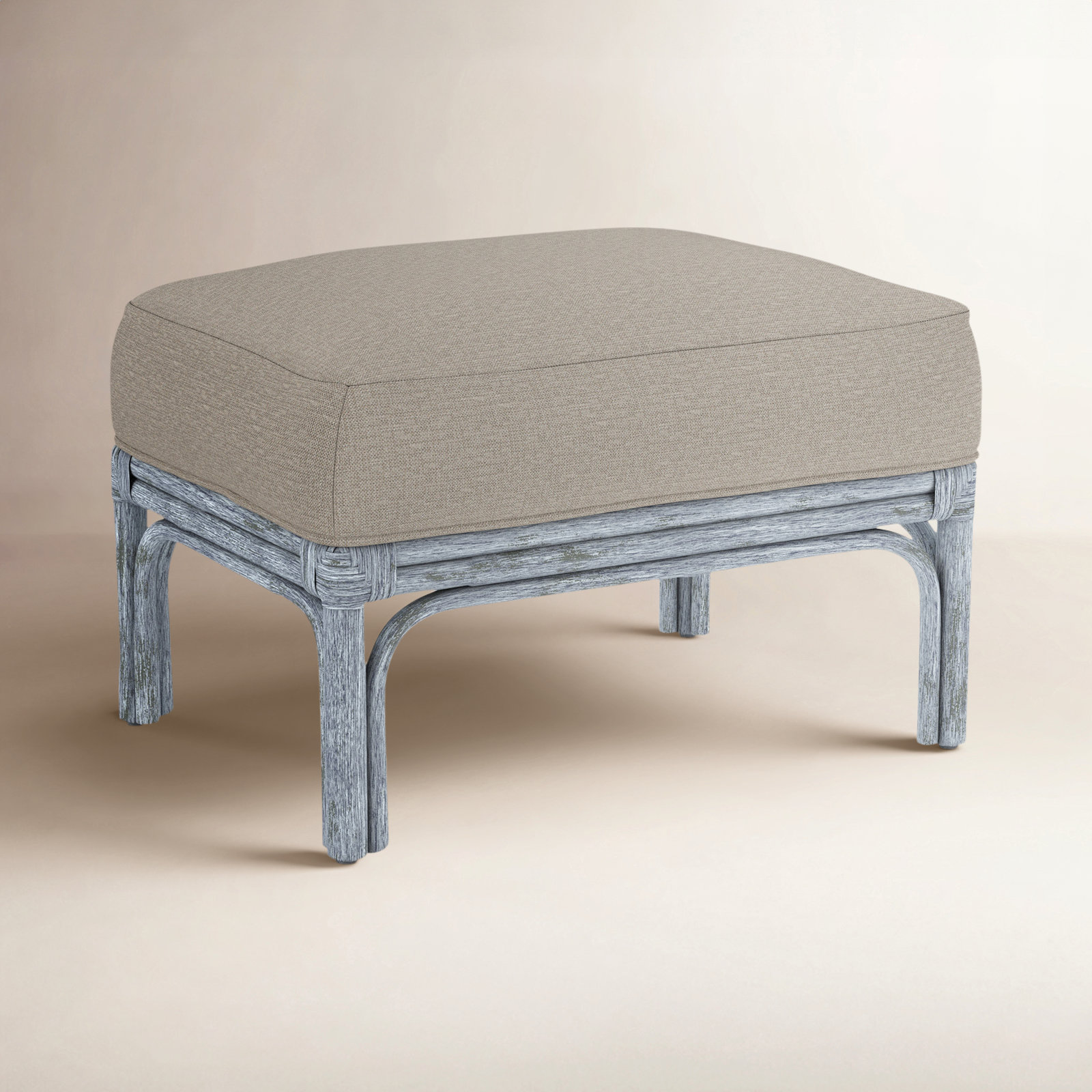Boca Upholstered Ottoman, Green and Blue Stripe; 0252-54, Sea Glass
