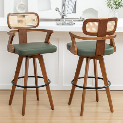 Swivel Upholstered Cane Back Counter Stools