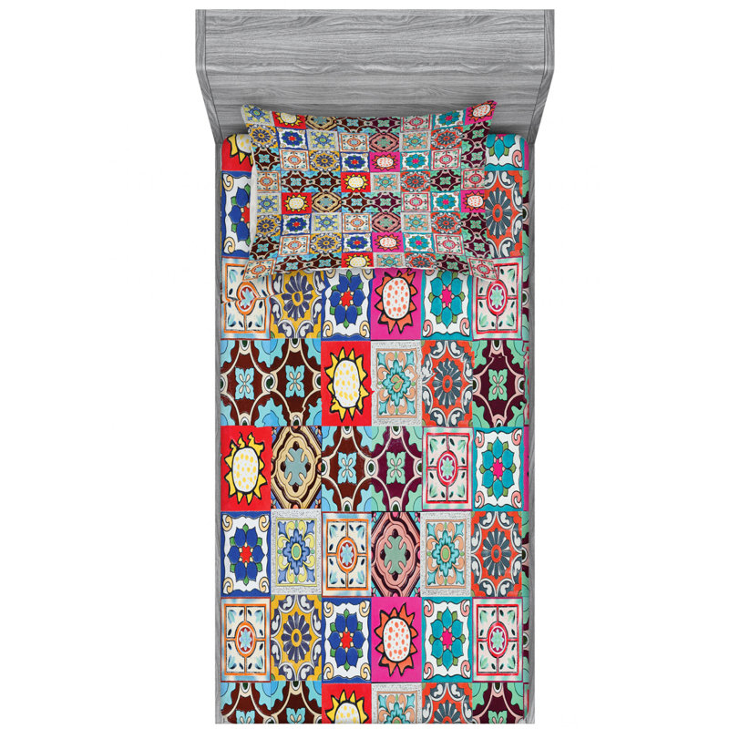 Microfiber Patchwork Sheet Set, Twin Sheet Set with Fitted Sheet