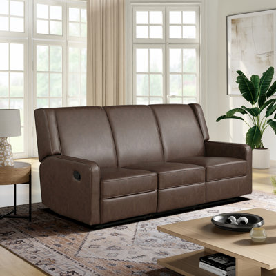 Keough 79.9" Manual Reclining Sofa Soft Modern Track Arm Pocket Coil Comfort Toolless Assembly Vegan Leather Fabric by Latitude Run