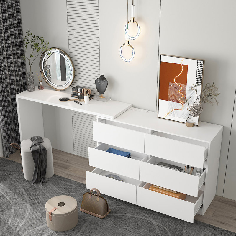 Ameyaa 6 Drawer 51.2" W Double Dresser, White