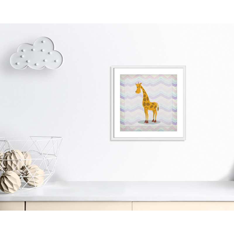 Décalcomanie murale «Pink Giraffe Time», Encadré de boîte blanc, 22.5" H x 22.5" W x 1.18" D