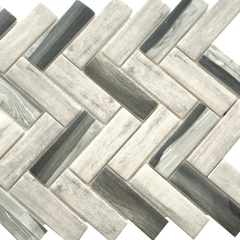 Aloha 1.2 in. x 3.9 in. Herringbone Matte Tile, White/Gray/Beige