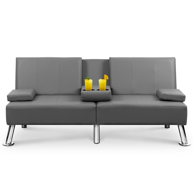 Futon convertible moderne, canapé-lit pliant réglable, Cuir gris
