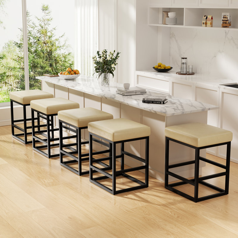Modern Edge, Cozy Feel Faux Leather Upholstered Counter Bar Stools for Every Home, Beige, 4