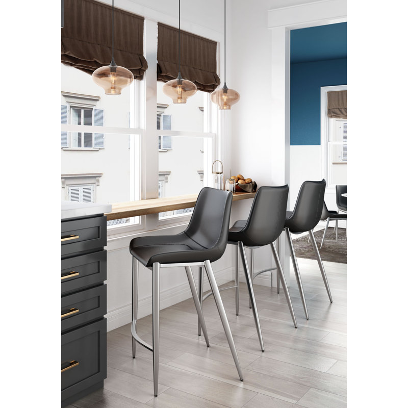 Tabouret de comptoir 25,8 po , Chrome chrome, Noir, noir, noir, noir