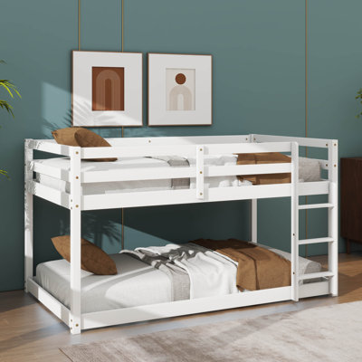 Lit superposé simple en bois d'hévéa sur lit simple avec échelle