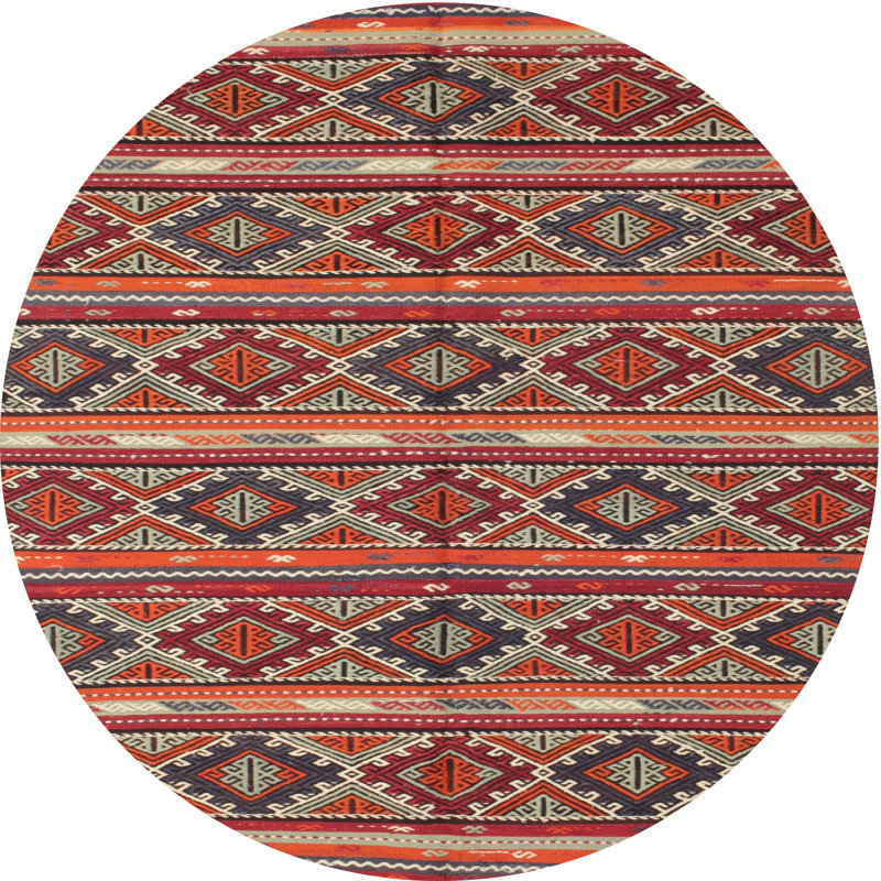 Tapis contemporain rouge / orange / vert, Rond 5 pi
