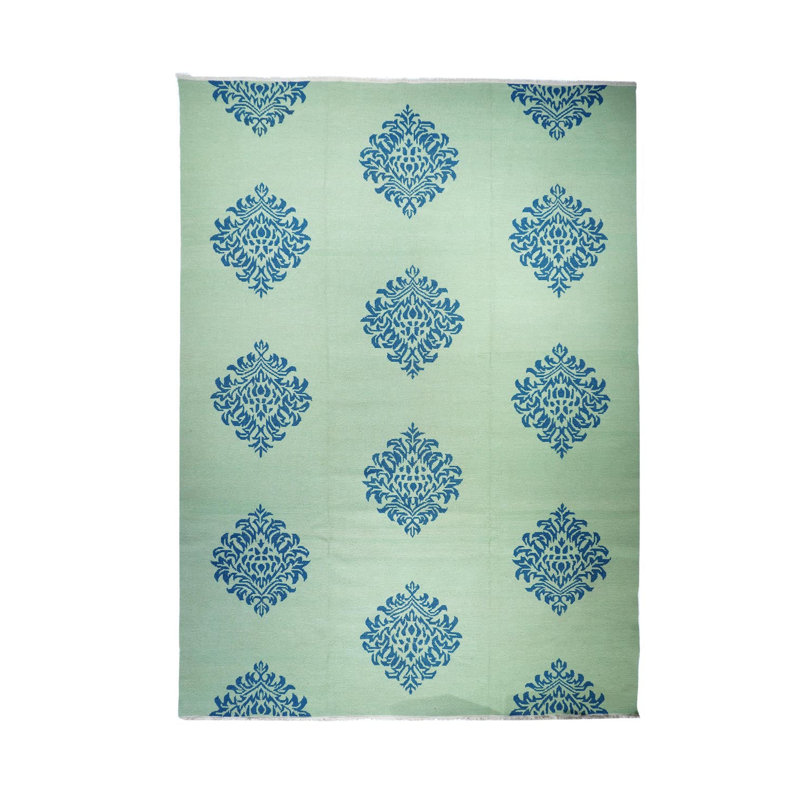 Wool Floral Area Rug in Blue