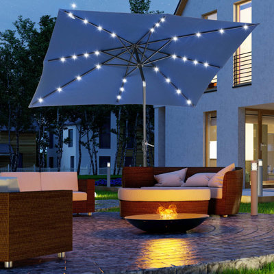 Outsunny 9' X 7' Solar Umbrella, Led Lighted Patio Umbrella For Table Or Base With Tilt & Crank, Outdoor Umbrella For Garden, Deck, Backyard, Pool, Beach