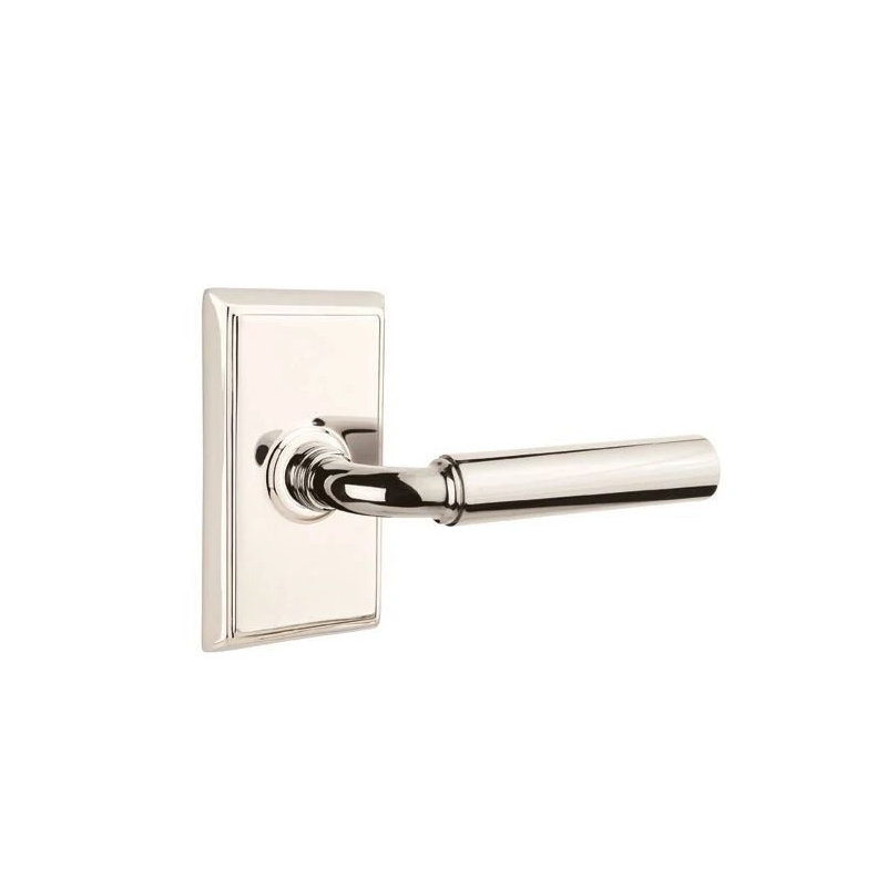 Passage Door Lever with Square Rosette, Polished Nickel, Left
