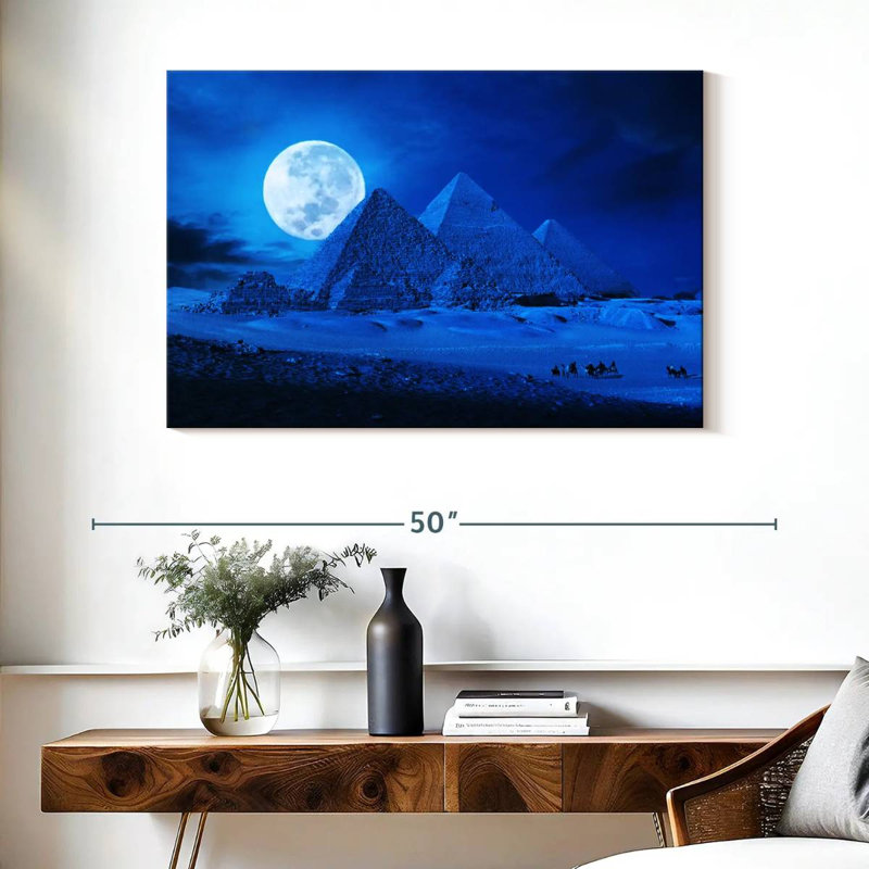 Pleine lune Adella au-dessus des pyramides, H 26 po x l 39 po