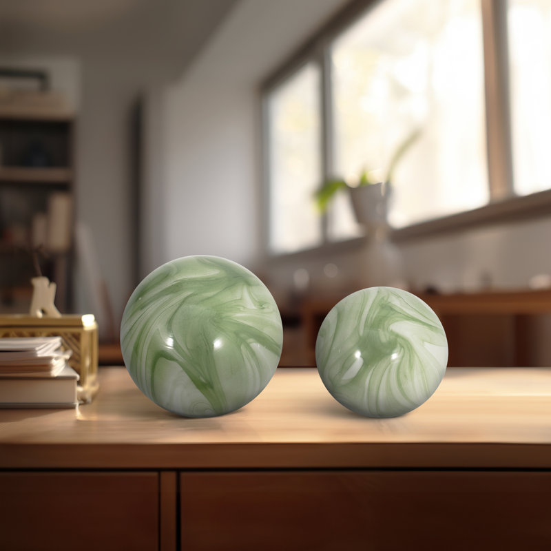 Decorative Objects for Home Decor – Modern Glass Orbs and Sculpture Statues for Shelf Styling, Kitchen Decor Accents, or Decorations for Living Room and Office Display – Set of 2