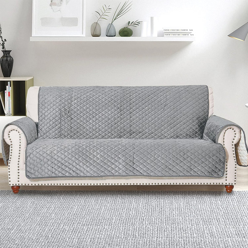 Housse antidérapante pour canapé (68/78 po), 100% polyester gris, H 75,5 po x l 124 po x P 68 po