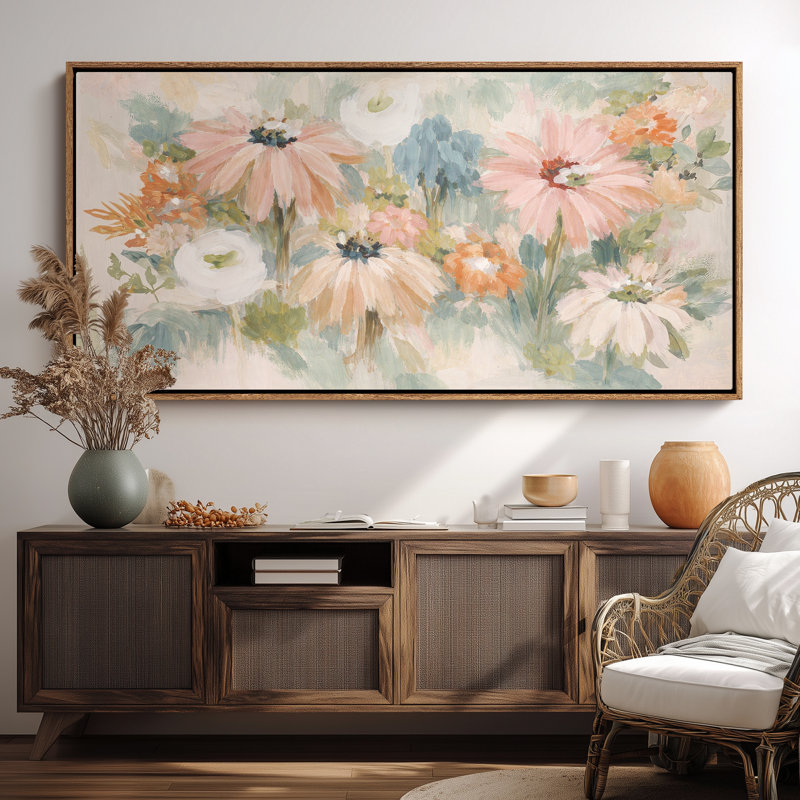 Impression sur toile encadrée très grand pastel floral, Naturel, H 30 po x l 60 po