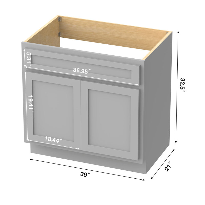 Base de meuble-lavabo simple Hibbitts 39 po seulement, gris