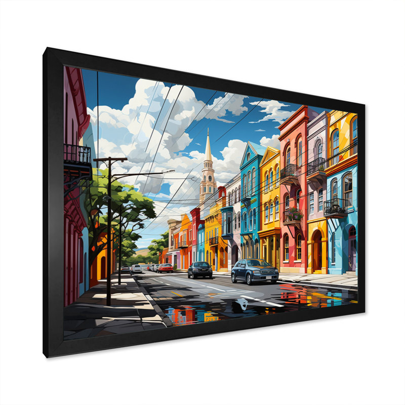 City Charleston Popart II sur toile, Cadre simple noir, H 16 po x l 32 po x P 1 po