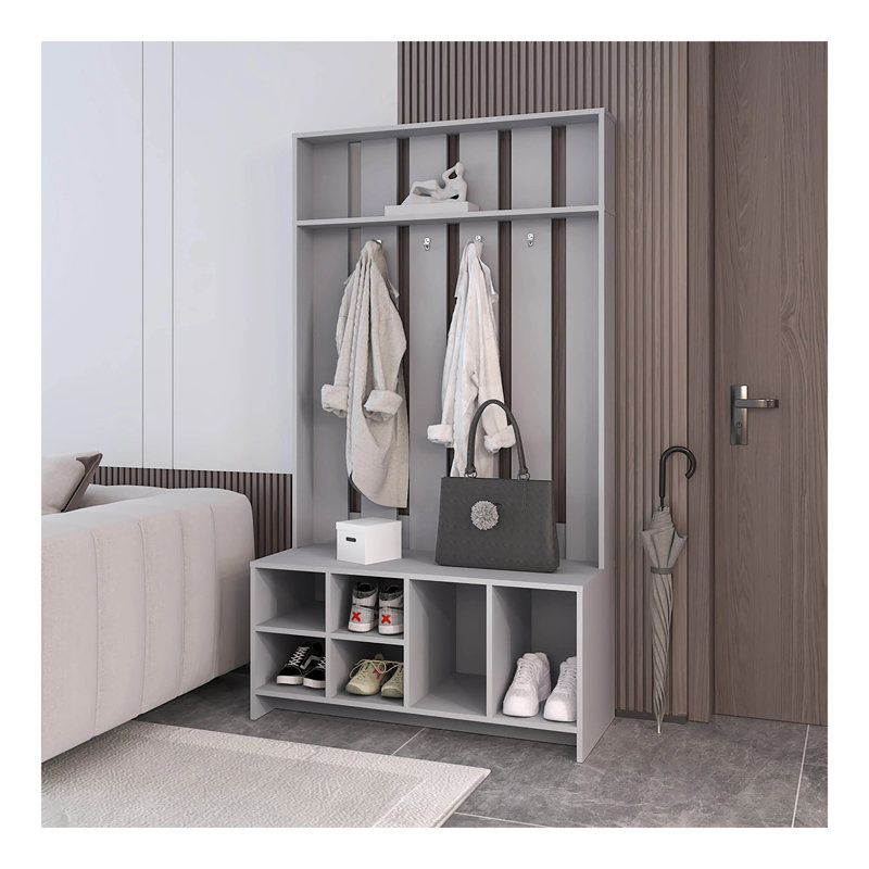 Hall Tree with 7 Shelves, Smoke