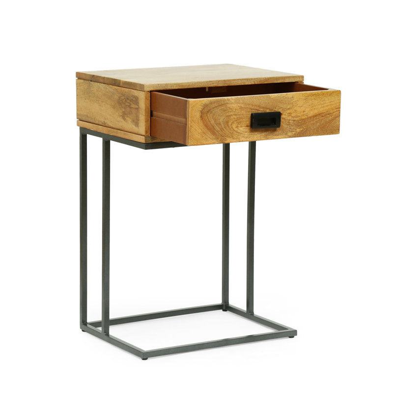 Table d'appoint en bois de manguier en forme de C, Gris