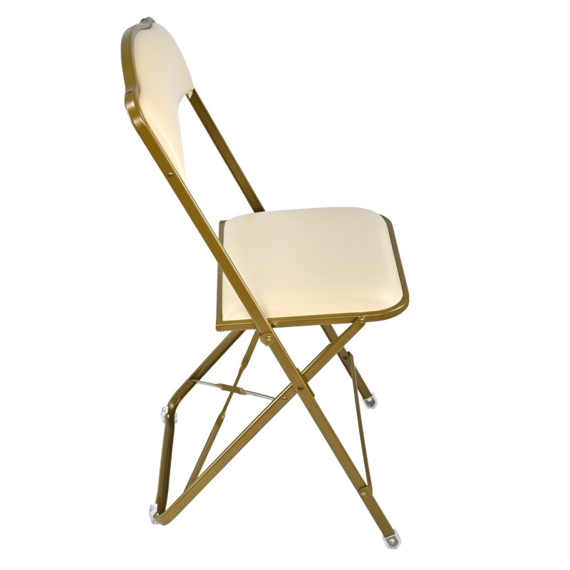 Seated In Style Fritz Style Folding Chair With Vinyl Padded Seats, Gold & White, Elegant & Comfortable Seating, Beige