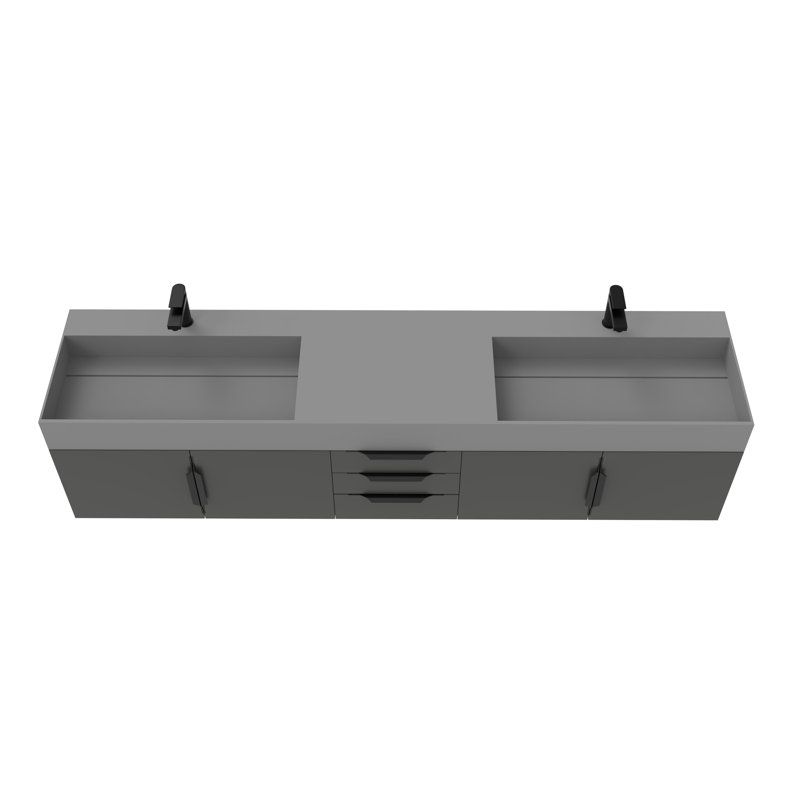 84" Amazon Double Bathroom Vanity with Top, Gray, Black, Black