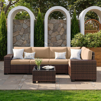 6 Piece Rattan Sectional Seating Group With Cushions
