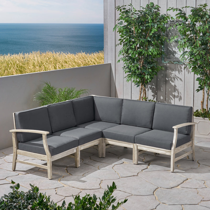 Canapé modulaire de patio symétrique de 77,75 po de largeur avec coussins Bevelyn, Gris clair, Gris