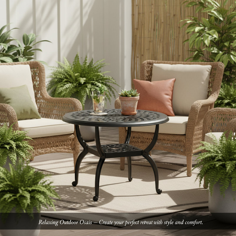 Modern Aluminum Round Coffee Table For Outdoor Spaces, Black