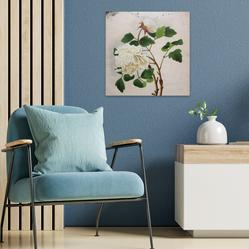 Art floral contemporain pivoine blanche, H 18 po x l 18 po