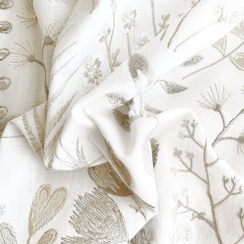 Sussex Tallo Flax Embroidered Fabric