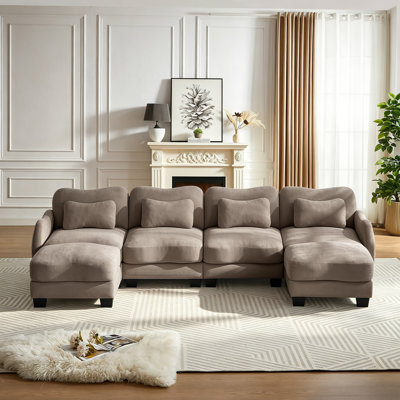 Canapé modulaire en forme de U de 131,5 po à 4 places modulaire en U avec coussin et 2 repose-pieds mobile