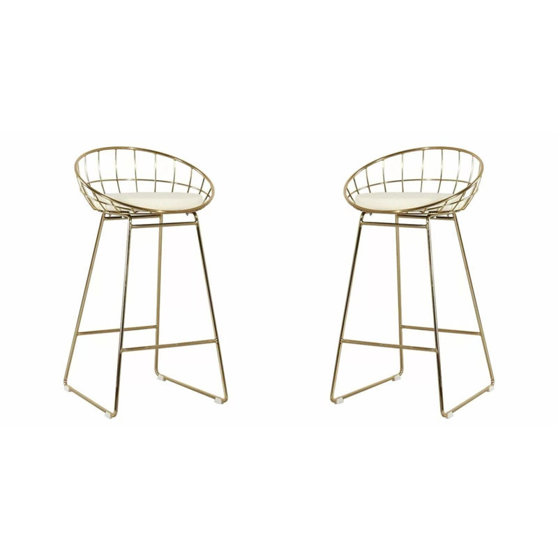 Upholstered Counter Stool with Metal Frame, Gold/White