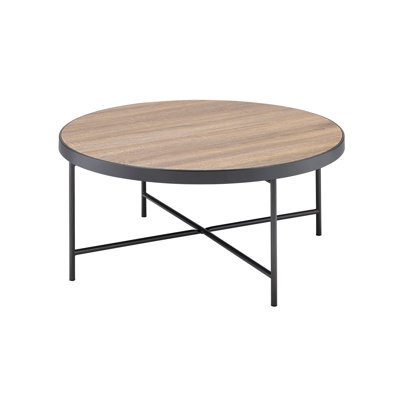 Industrial Style Round Coffee Table 1Pc Metal Finish Living Room Furniture, Crossbar Metal Support by George Oliver