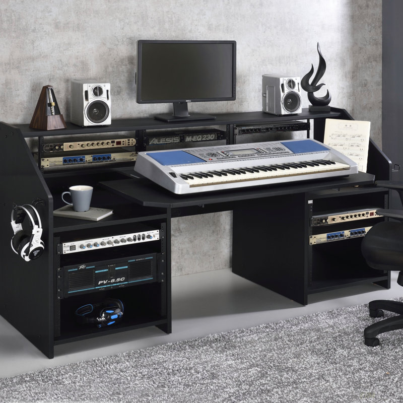 Bureau de musique avec support pour écouteurs (bureau), Noir