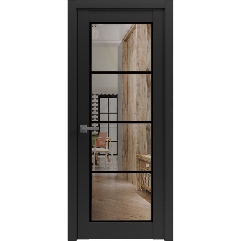Porte française solide | Verre transparent Lucia 2466 | Poignée simple à panneau régulier | Portes de salle de bain robustes