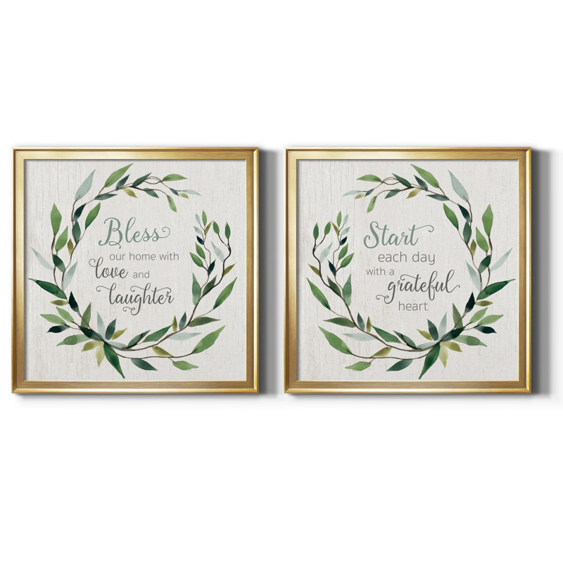 «Bless This Home Greenery», reproduction de cadre photo sur toile 2 pièces, H 17,5 po x l 35 po x P 1,5 po, Or