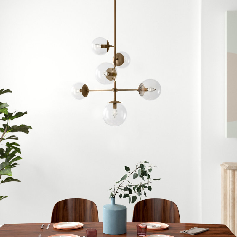 Lustre linéaire moderne Spoutnik à 6 lumières Arverne, Bronze brillant