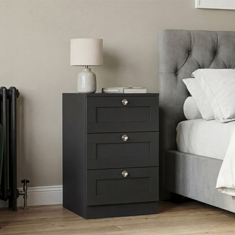 Tasneem 3 Drawer Bedside Chest Set Of 2, White, Black