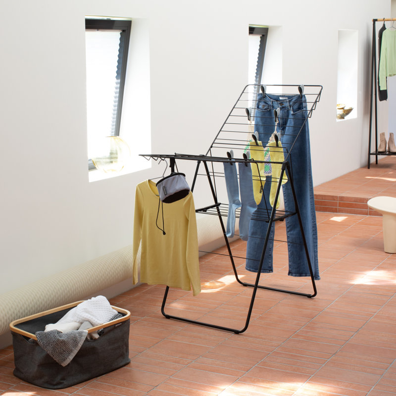 Brabantia HangOn Foldable Clothes Drying Rack - 66 Feet (20m), Matte Black