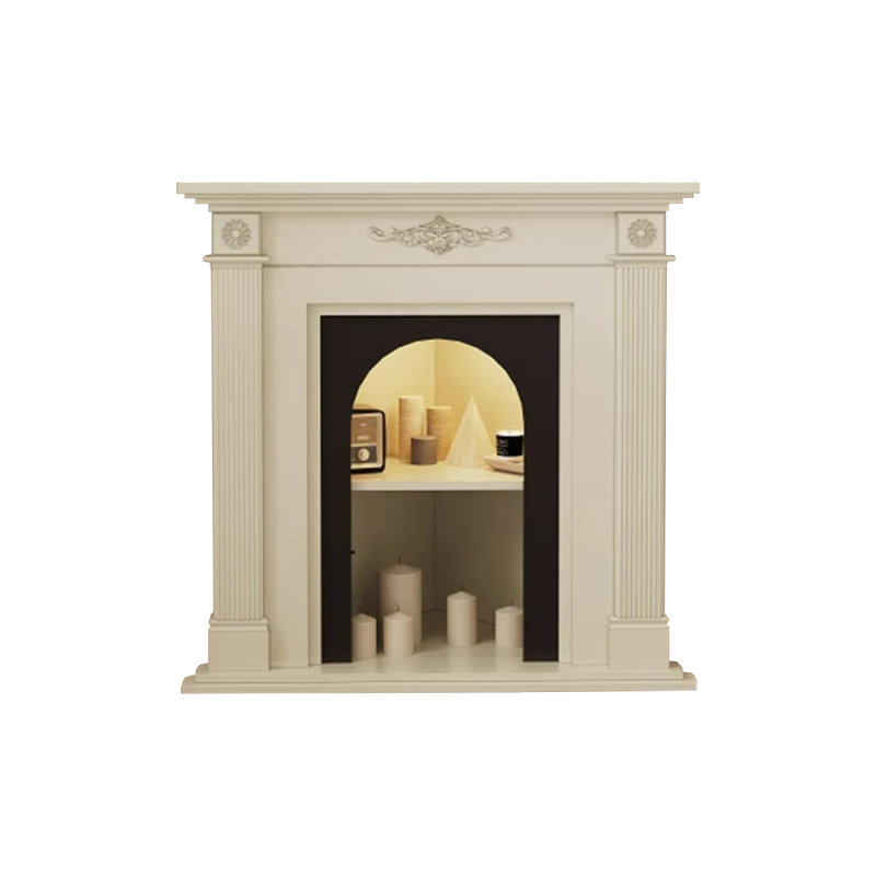 Beige Solid Wood Freestanding Fireplace