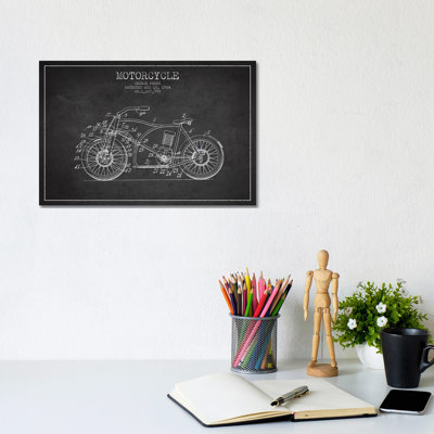 George Pamer Motorcycle Patent Sketch (Charcoal) by Aged Pixel - Wrapped Canvas Gallery-Wrapped Canvas Giclée