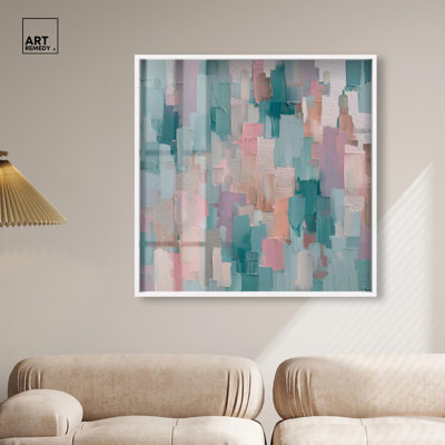 Décoration murale bureau bleu sarcelle et rose Impasto II par Art Remedy, cadre blond, 16 x 16
