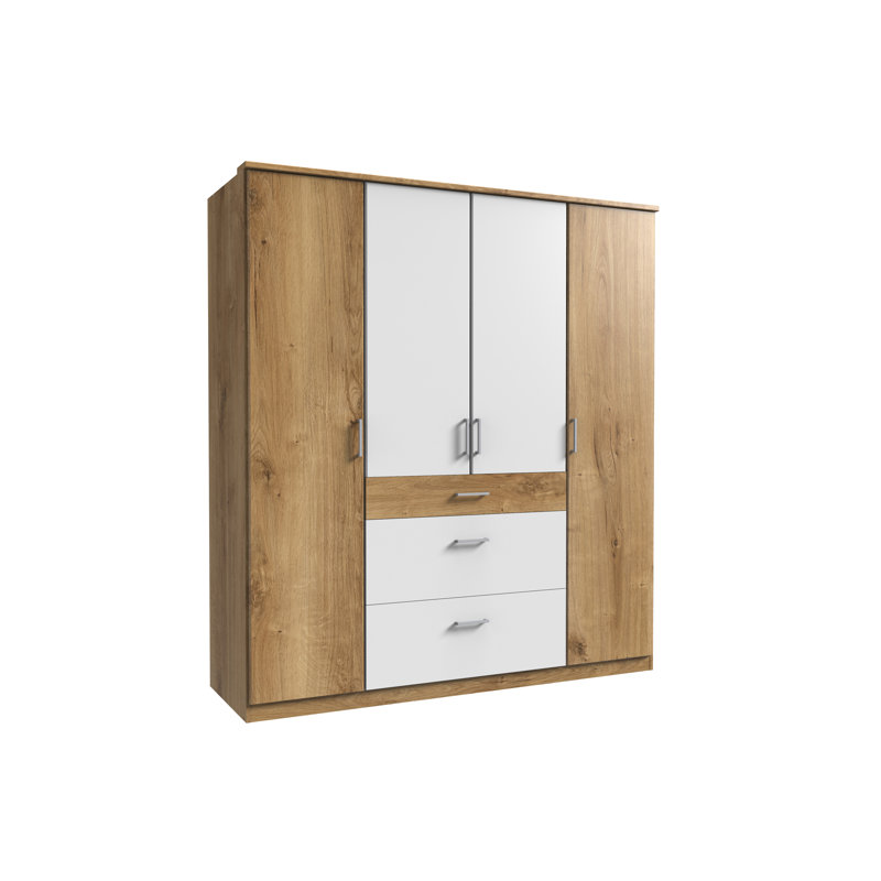 Arango 4 Door Manufactured Wood Wardrobe, Plank oak/White