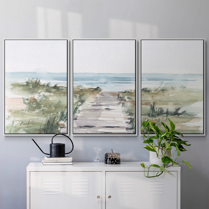 «Ocean Access I», reproduction sur toile 3 pièces, H 40 po x l 78 po x P 2 po, Blanc